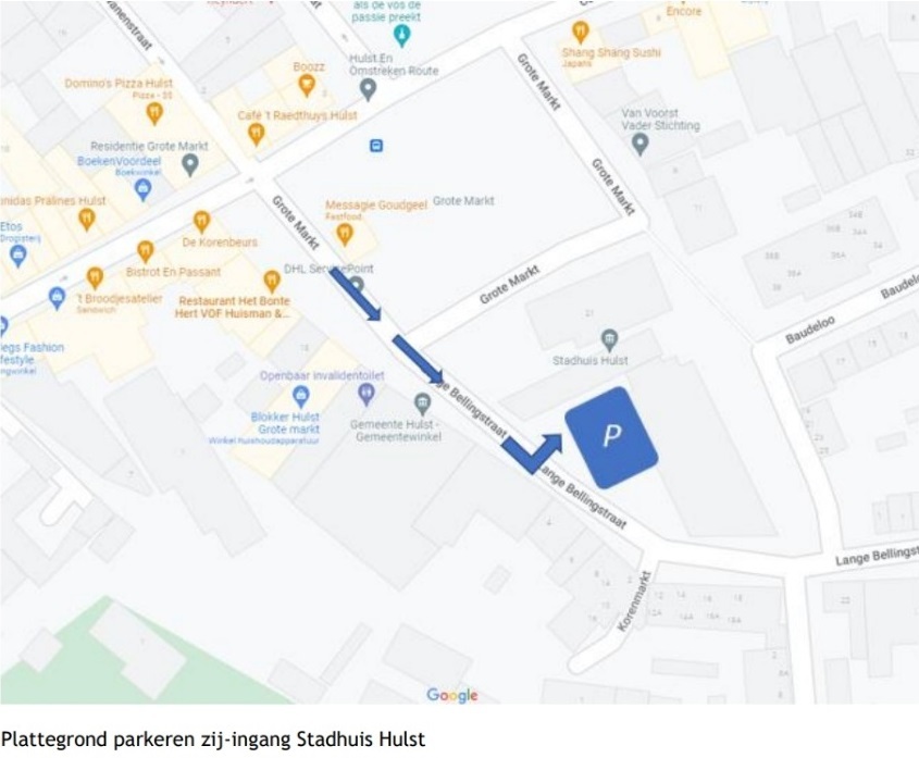 Plattegrond rijroute en parkeren zij-ingang Trouwzaal